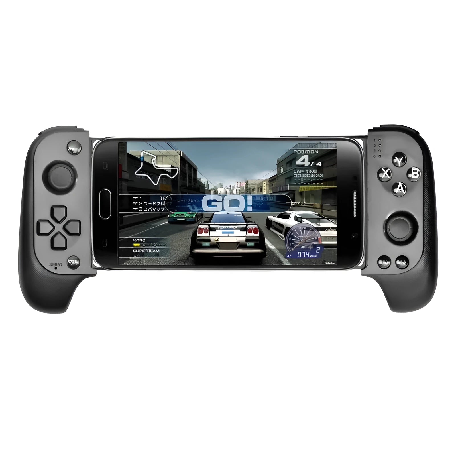 Cytec wireless Bluetooth telescopic game controller in black attached to a smartphone