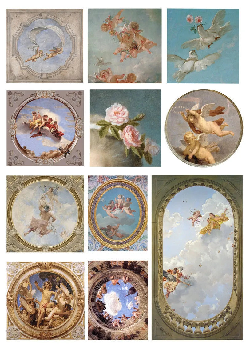 Set of 11 craft sheets with European angel mural hand appliqué designs in photo-realistic colours.