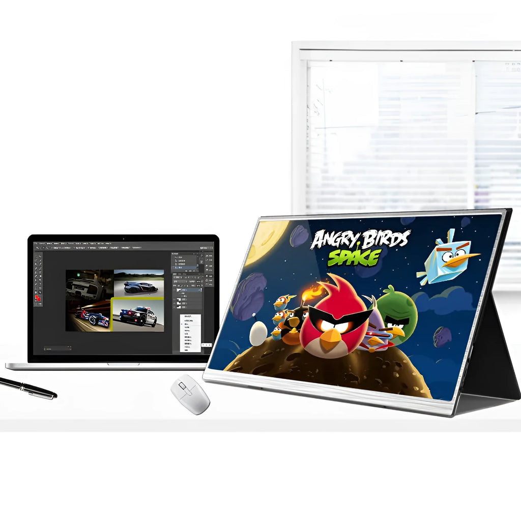 Zeuslap 15-inch ultra-thin portable monitor with Full HD screen for gaming consoles on a desk
