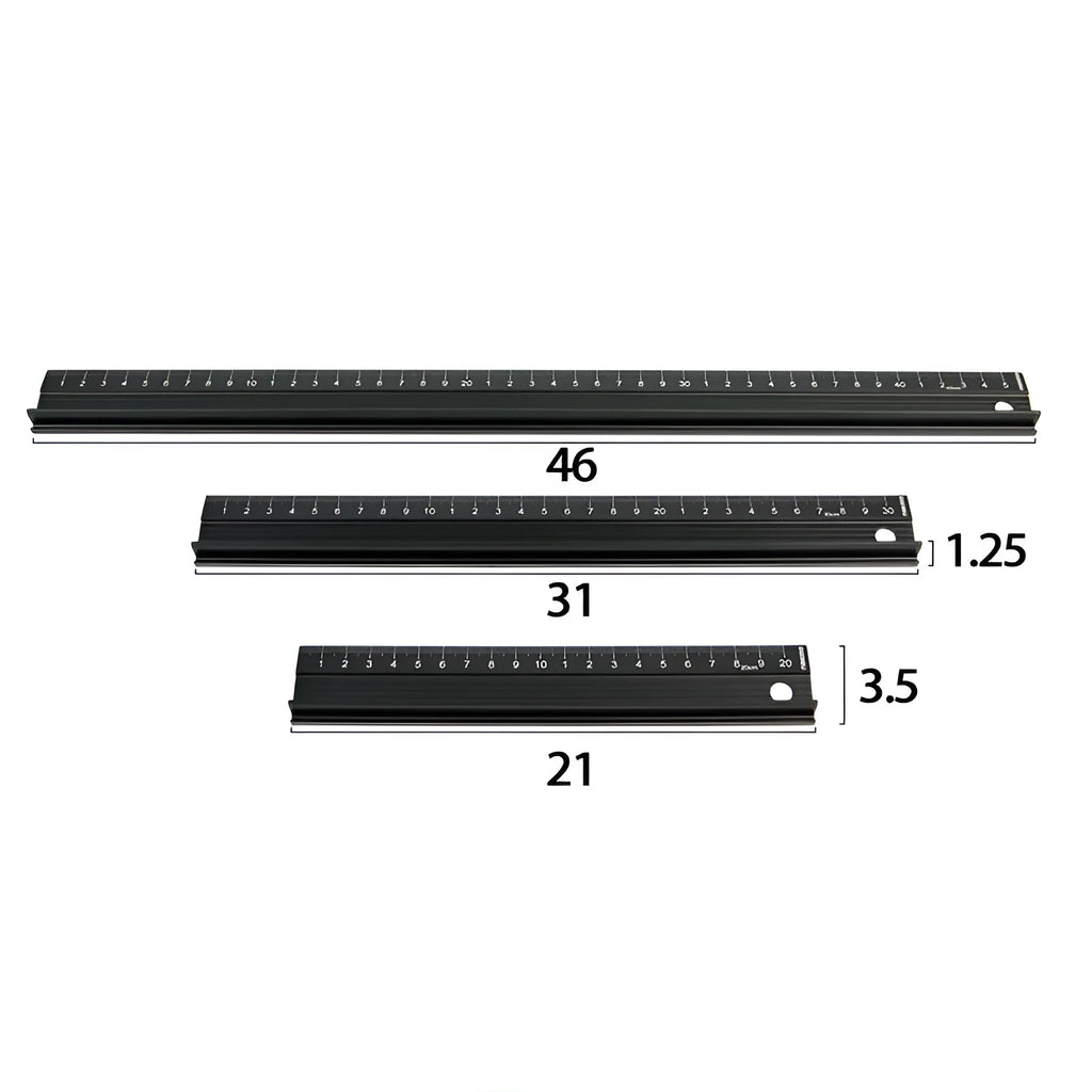 Black aluminium alloy cutting ruler with 12.5mm high protection board and non-slip pad on a cutting mat