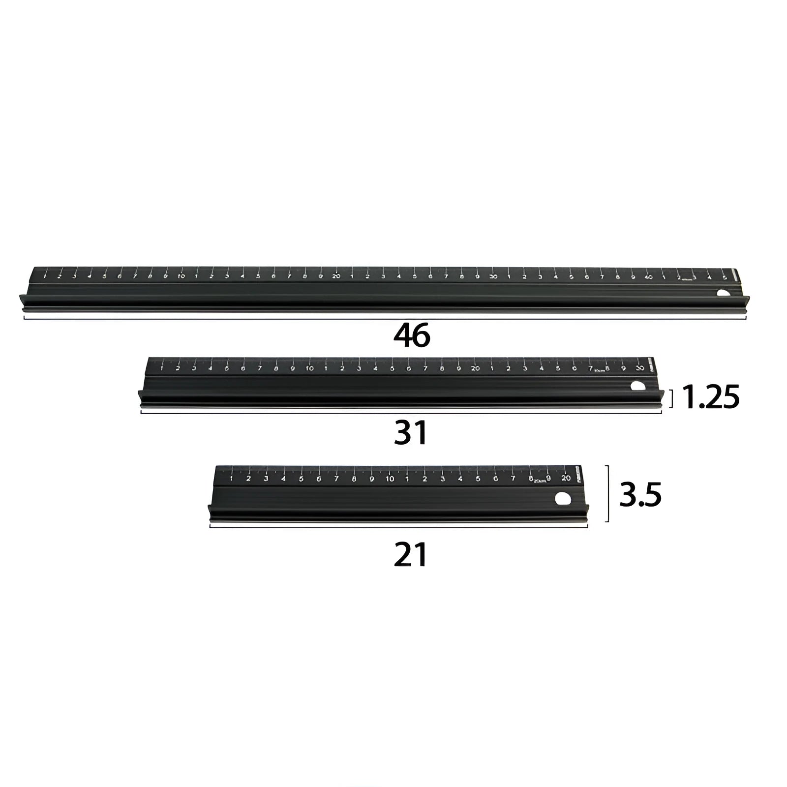 Black aluminium alloy cutting ruler with 12.5mm high protection board and non-slip pad on a cutting mat