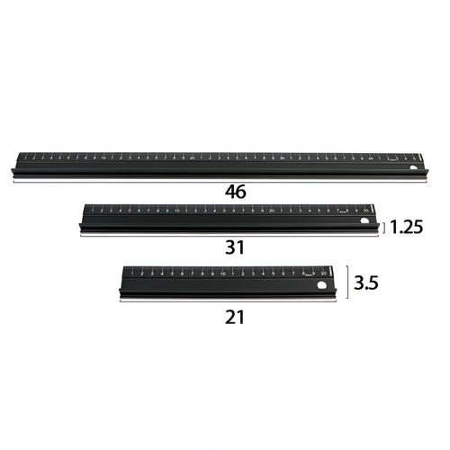 Black aluminium alloy cutting ruler with 12.5mm high protection board and non-slip pad on a cutting mat