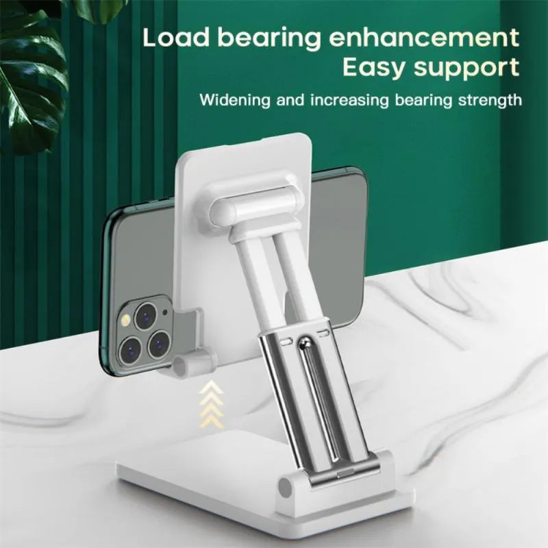 Black and white universal dual-rod adjustable desktop phone bracket for phablets.