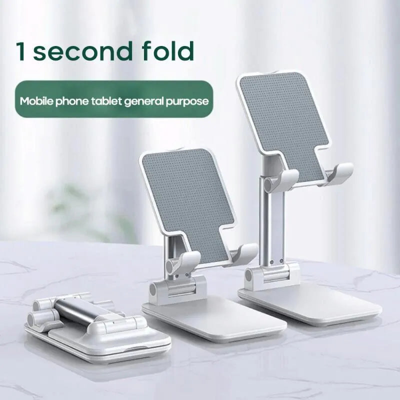 Black and white universal dual-rod adjustable desktop phone bracket for phablets.