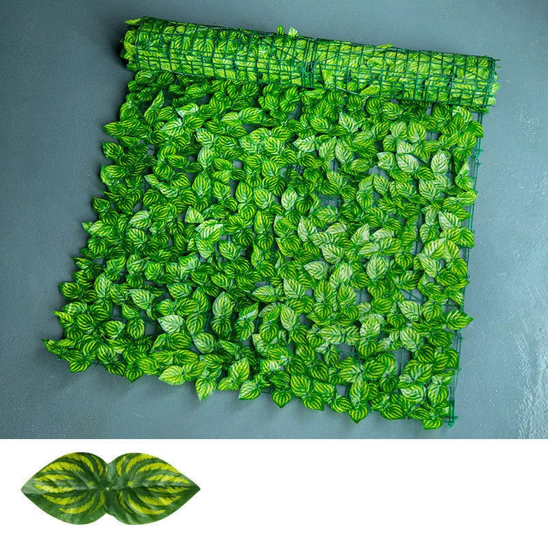 Green plastic radish leaf simulation fence panel with realistic foliage detailing for balcony or garden use.