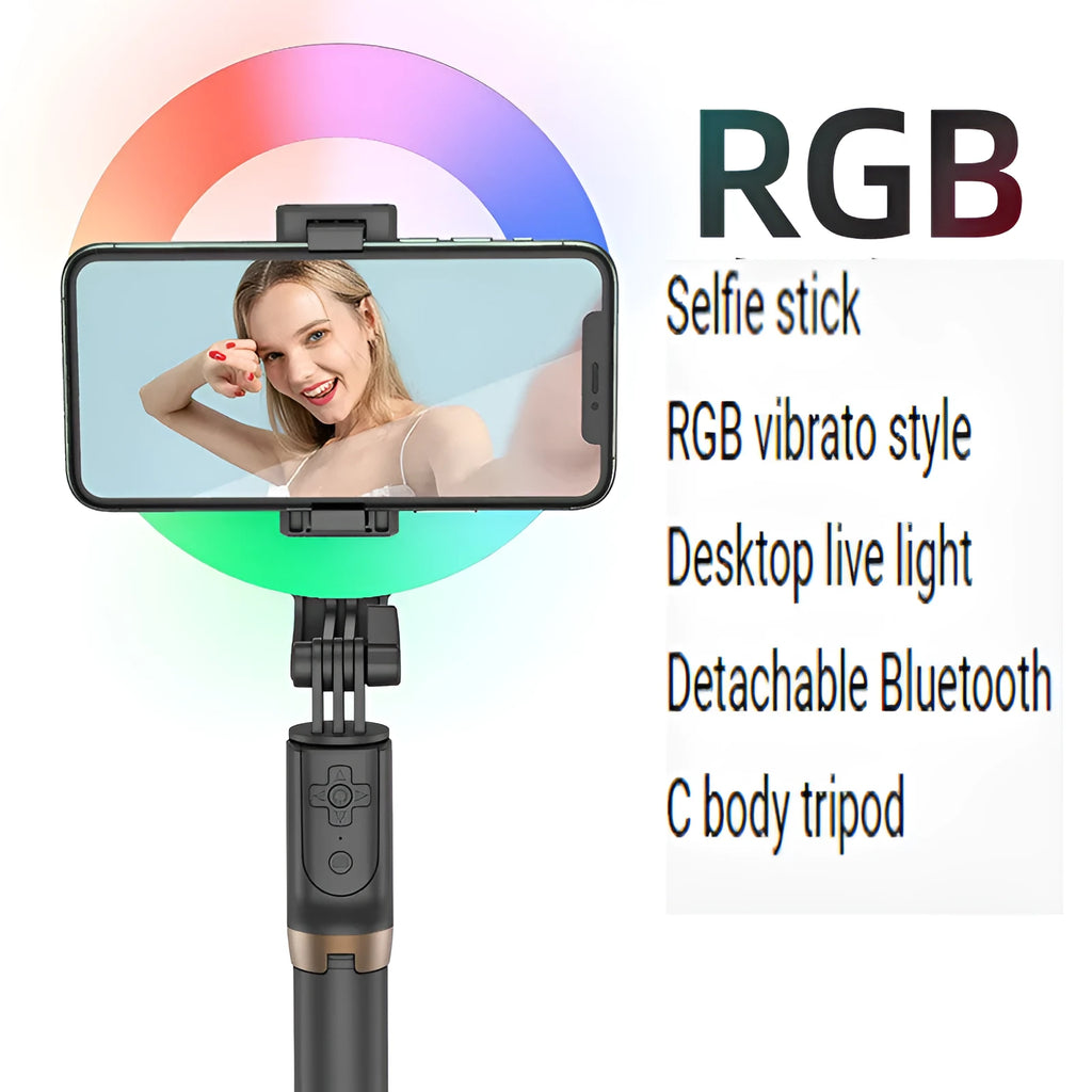 XYXD MJ07PRO black fill light with neon colours and phone clamp on desktop