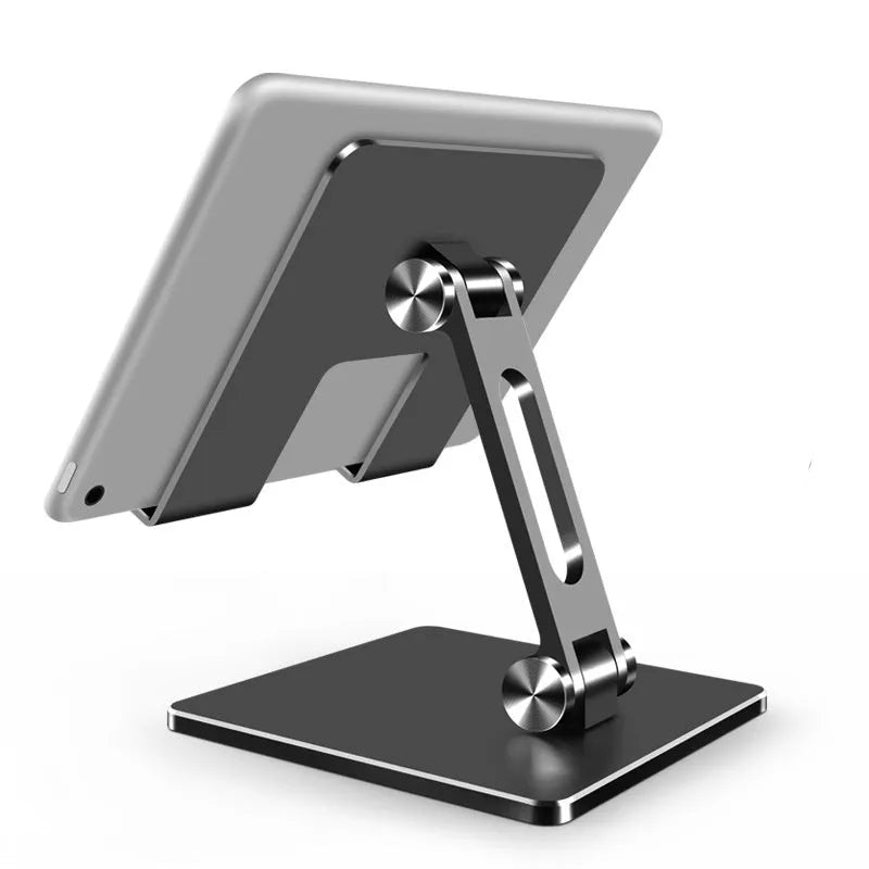 Tablet PC stand MT134 in silver, aluminium alloy and silicone, 180 degree adjustable folding phone holder