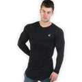Men's long-sleeved compression top in black, breathable elastic fabric for fitness training