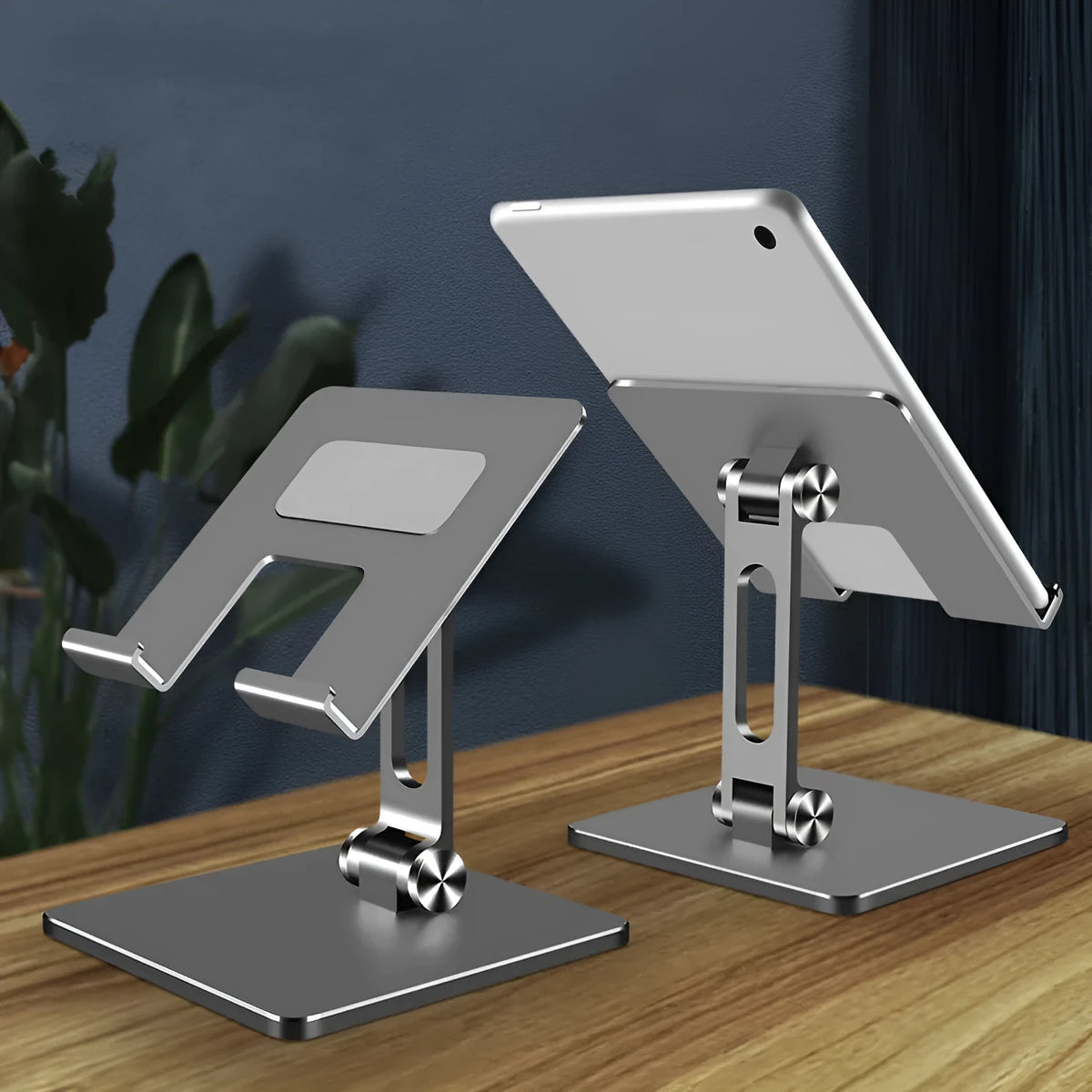Tablet PC stand MT134 in silver, aluminium alloy and silicone, 180 degree adjustable folding phone holder