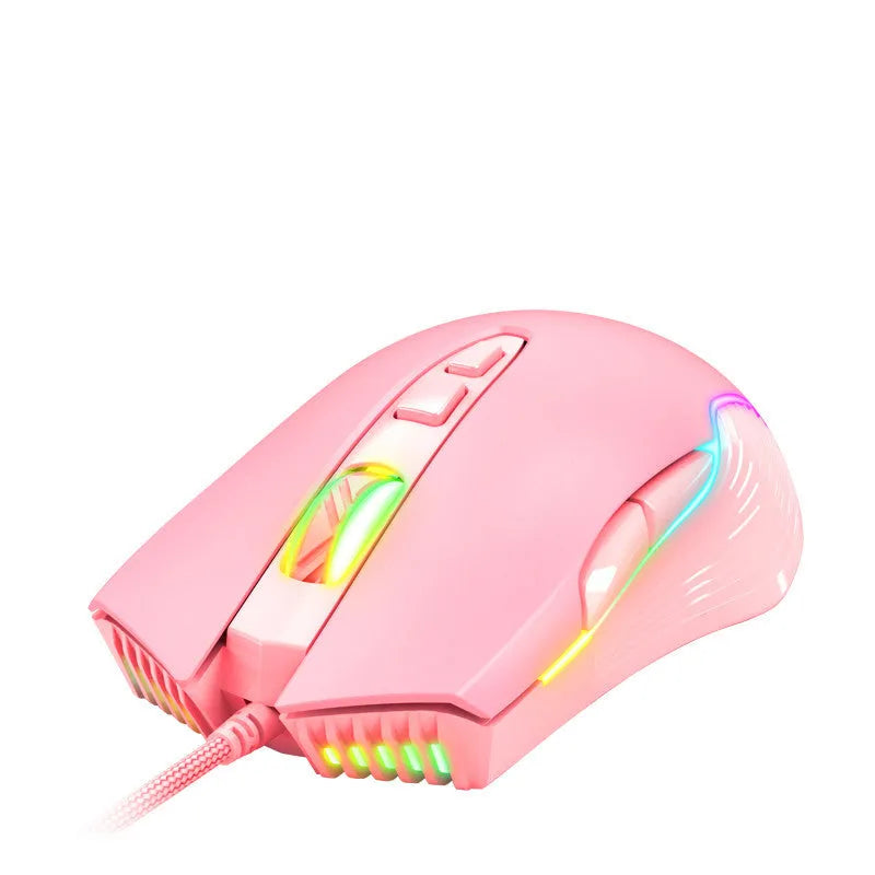 Wired gaming mouse with USB, 6400DPI optical sensor, RGB breathing light, black pink or white