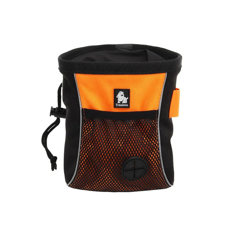 Green dog training waist bag with removable waste pouch, shown on a person's hip.