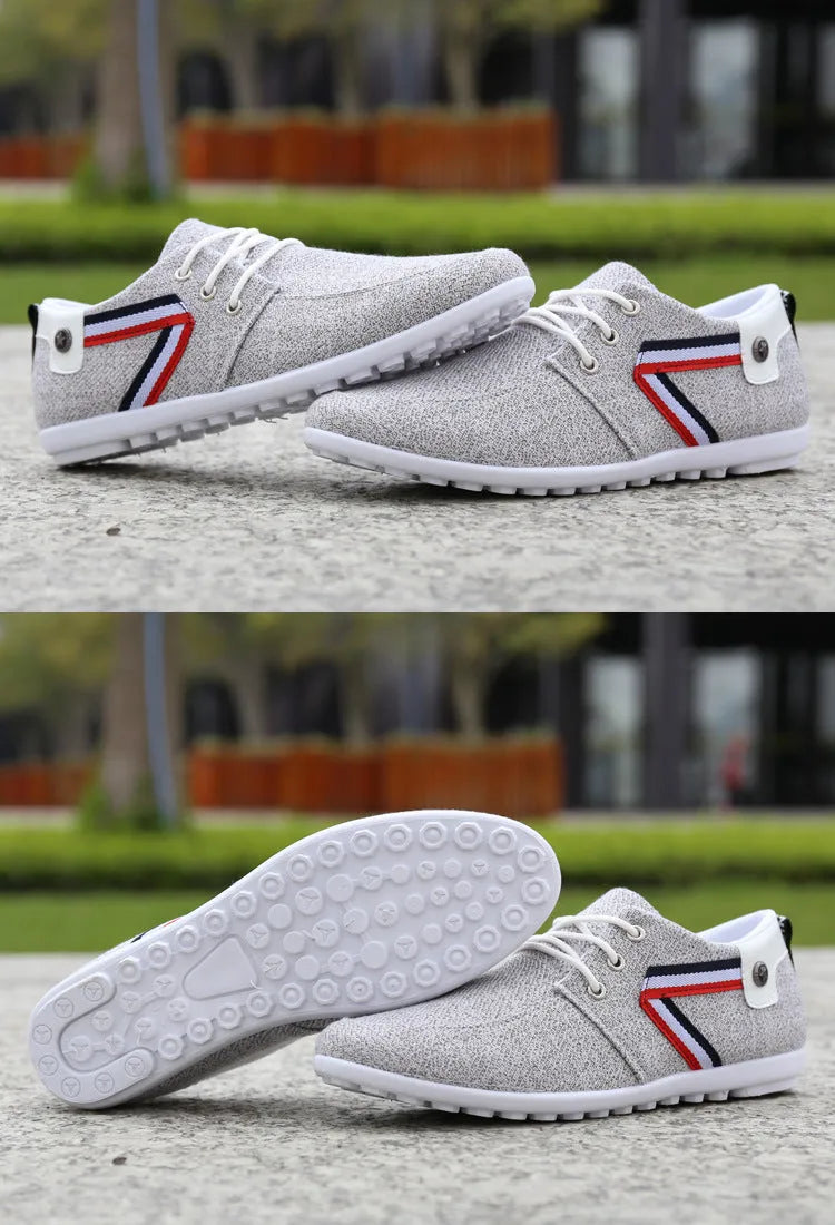 Men's soft-soled canvas shoes in blue, Old Beijing style, with colour stitching and round toe design