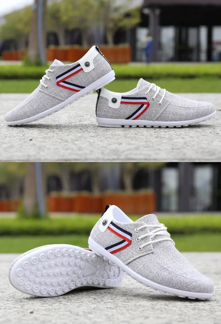 Men's soft-soled canvas shoes in blue, Old Beijing style, with colour stitching and round toe design