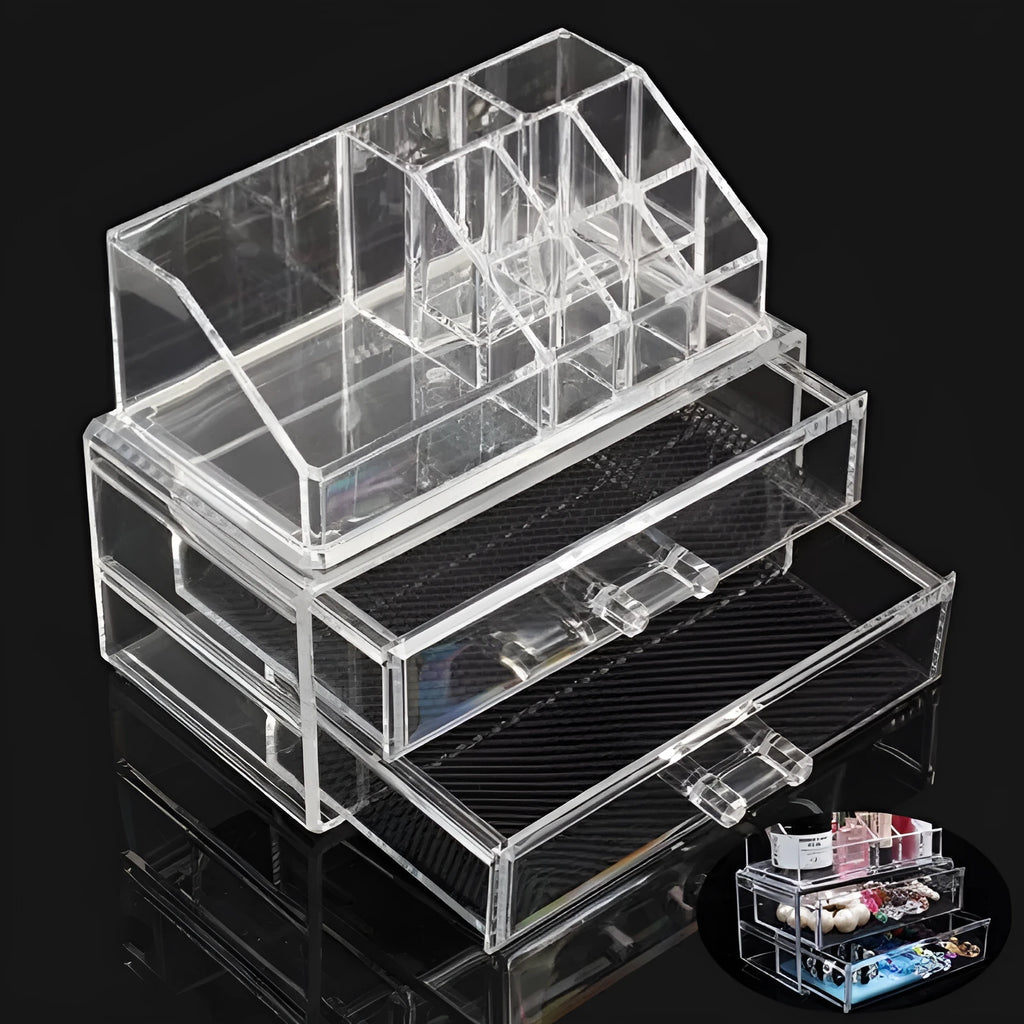 Clear foldable acrylic storage organiser box with transparent sides showing 18 litre capacity.