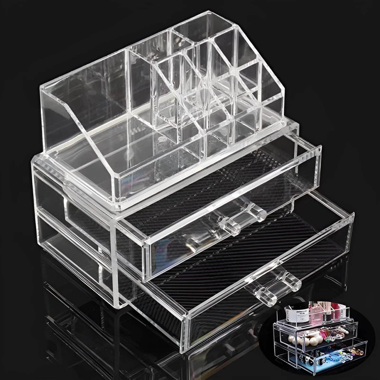 Clear foldable acrylic storage organiser box with transparent sides showing 18 litre capacity.