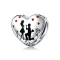 Genuine 925 sterling silver romantic couple pendant bead, 1cm height, silver colour, electroplated finish