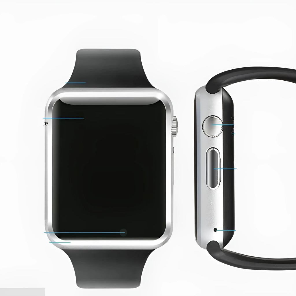 A1 Smart Watch with 1.54-inch screen on wrist, showing Android interface, available in multiple colours.