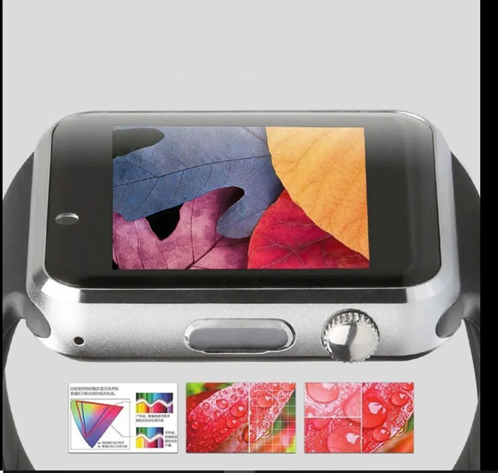 A1 Smart Watch with 1.54-inch screen on wrist, showing Android interface, available in multiple colours.