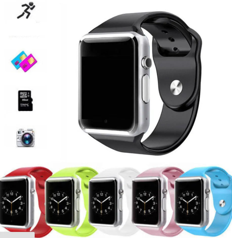 A1 Smart Watch with 1.54-inch screen on wrist, showing Android interface, available in multiple colours.