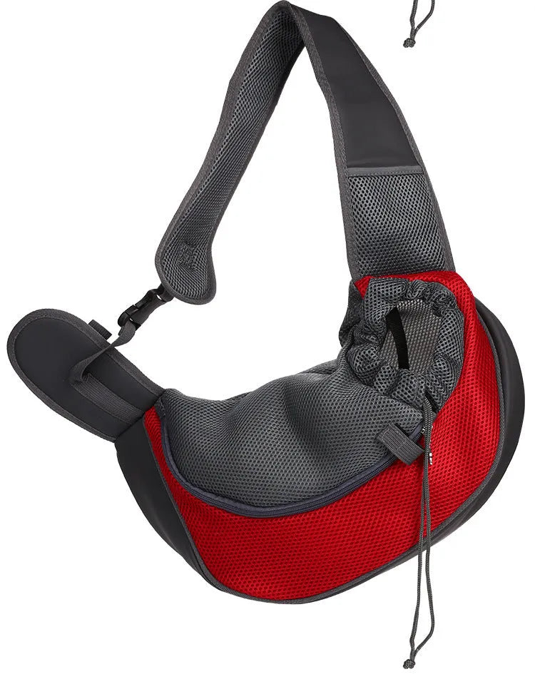 Breathable mesh pet shoulder bag for small dogs and cats, available in multiple colours and two sizes.