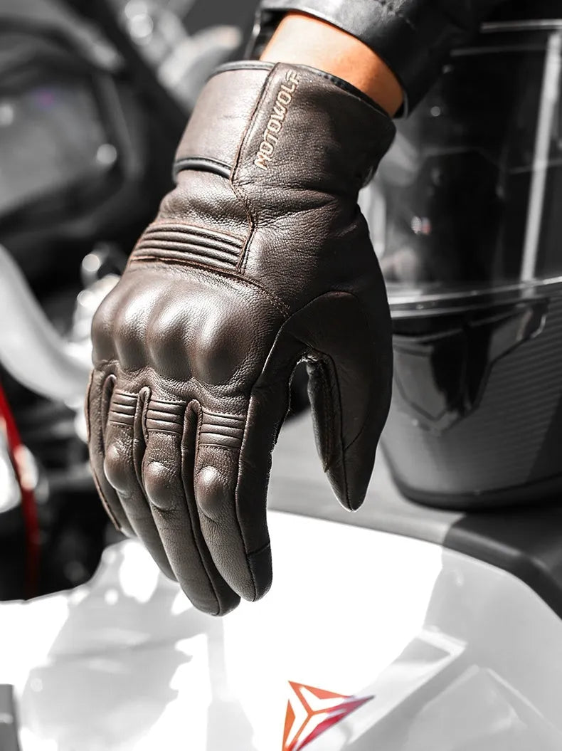 MOTOWOLF men's winter motorcycle gloves in black sheepskin with TPU protective shell and polyester lining