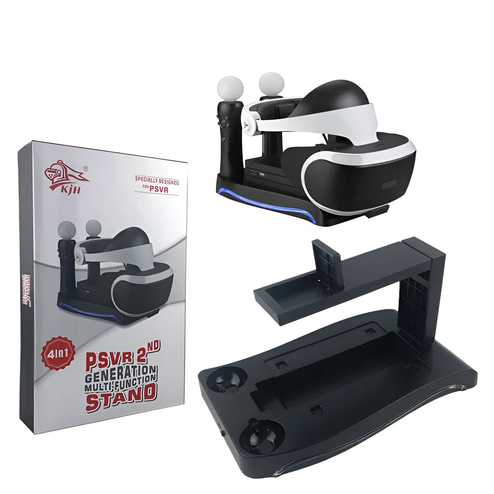 Black PS4 VR controller charging base dock station on a surface.