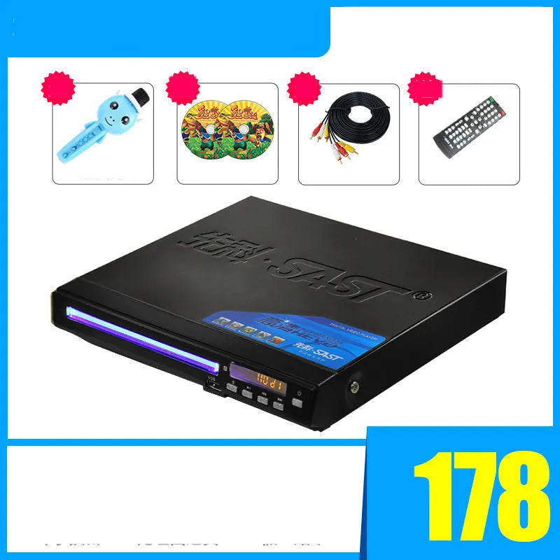 SAST Xianke SA208 tray-loading DVD player in multiple colours with USB and HDMI ports.