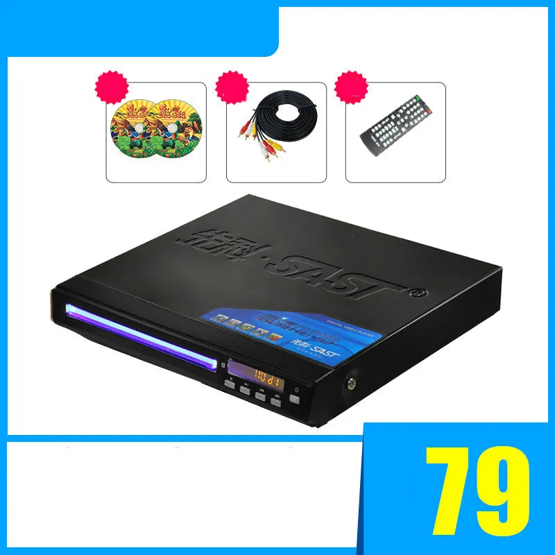 SAST Xianke SA208 tray-loading DVD player in multiple colours with USB and HDMI ports.