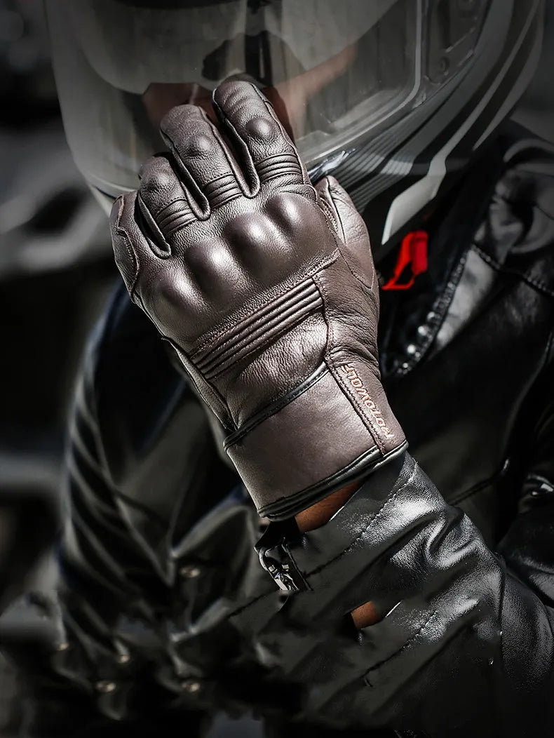 MOTOWOLF men's winter motorcycle gloves in black sheepskin with TPU protective shell and polyester lining