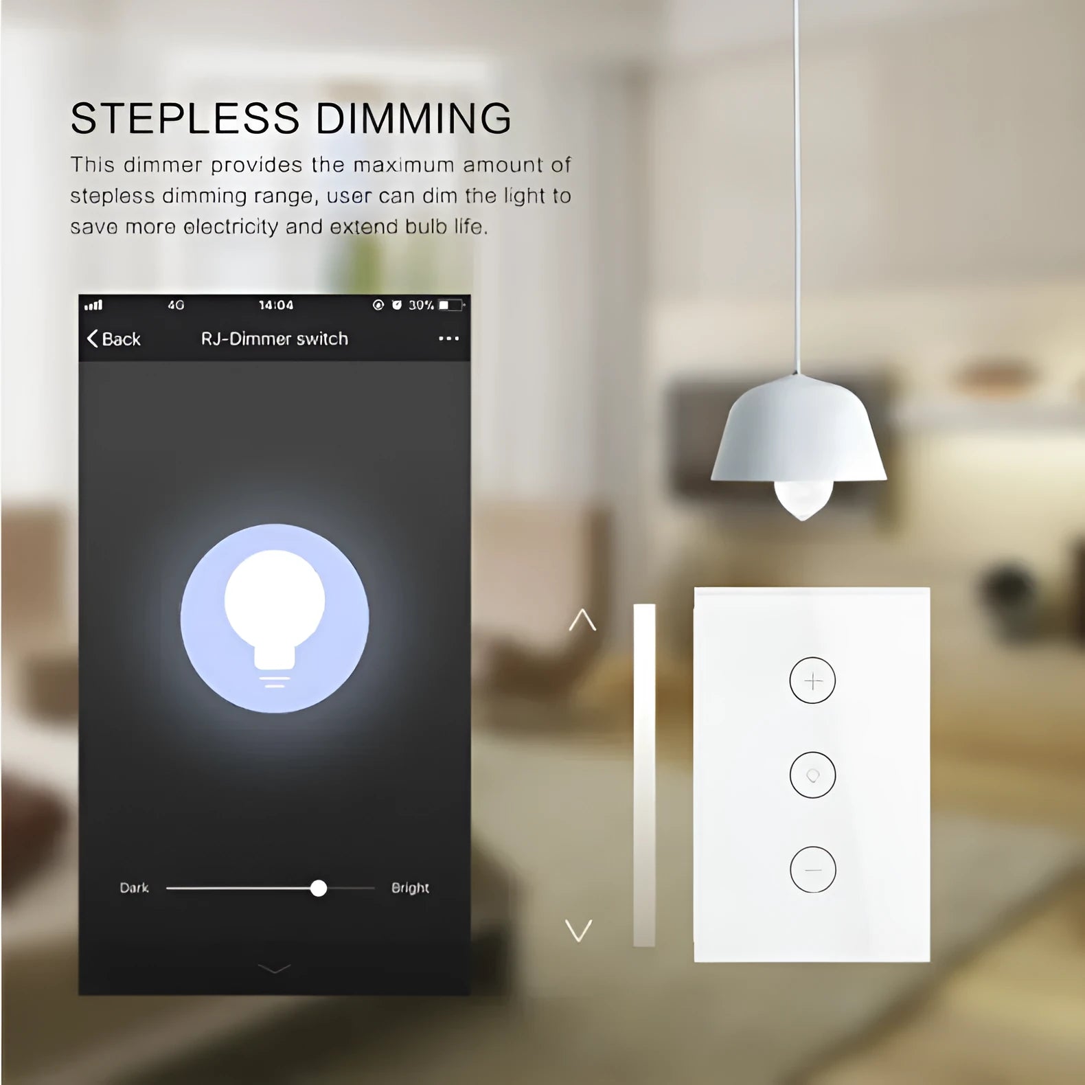 Black or white smart wifi touch dimmer switch with tempered glass panel for wall mounting.