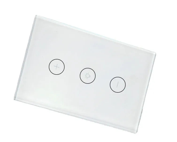Black or white smart wifi touch dimmer switch with tempered glass panel for wall mounting.