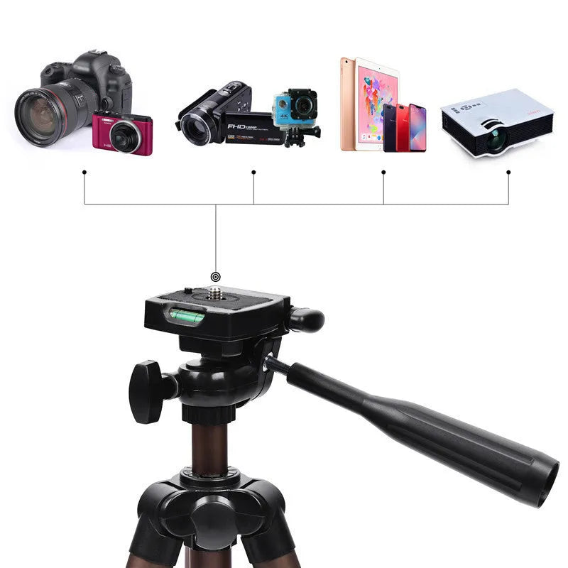 Black aluminium hydraulic camera tripod extended to 1.3m with phone holder and Bluetooth remote