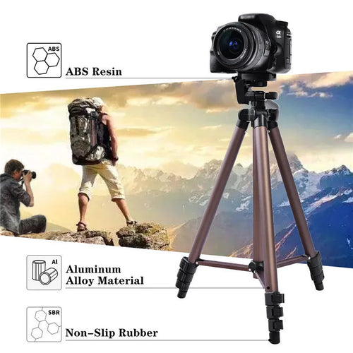 Black aluminium hydraulic camera tripod extended to 1.3m with phone holder and Bluetooth remote