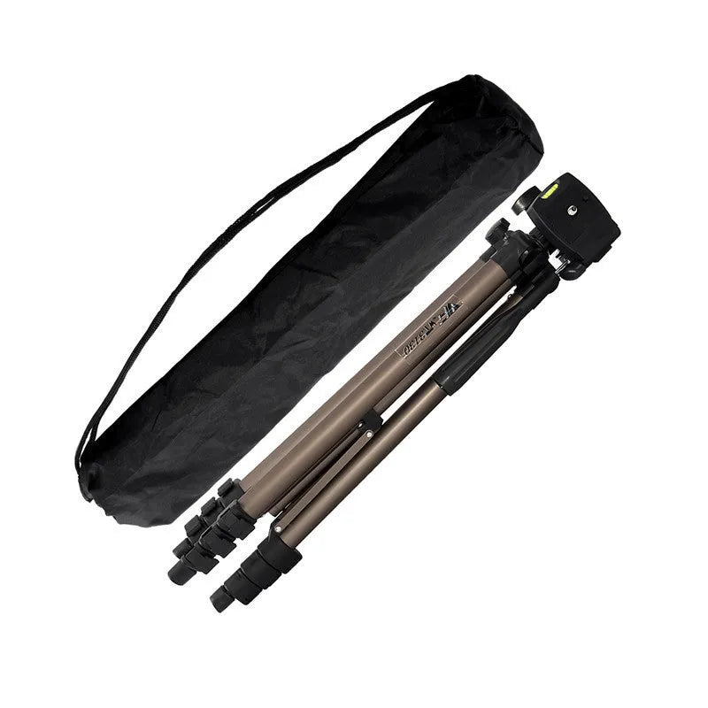 Black aluminium hydraulic camera tripod extended to 1.3m with phone holder and Bluetooth remote