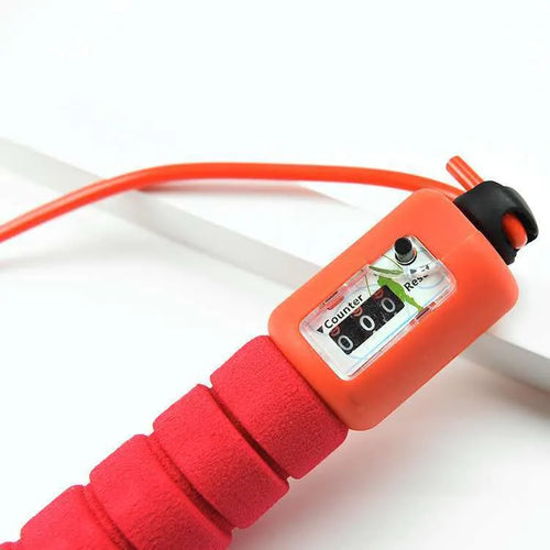 Adult synchronised sports skipping rope with counting display on sponge handle