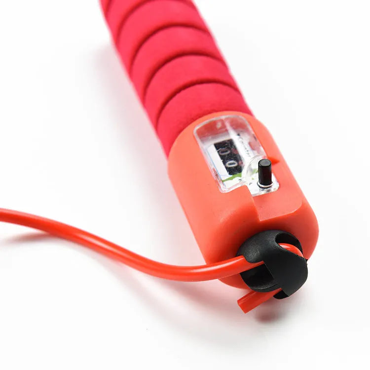 Adult synchronised sports skipping rope with counting display on sponge handle