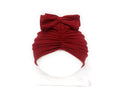 Soft acrylic knitted turban-style baby hat for newborn to 28-month infants in solid candy colours
