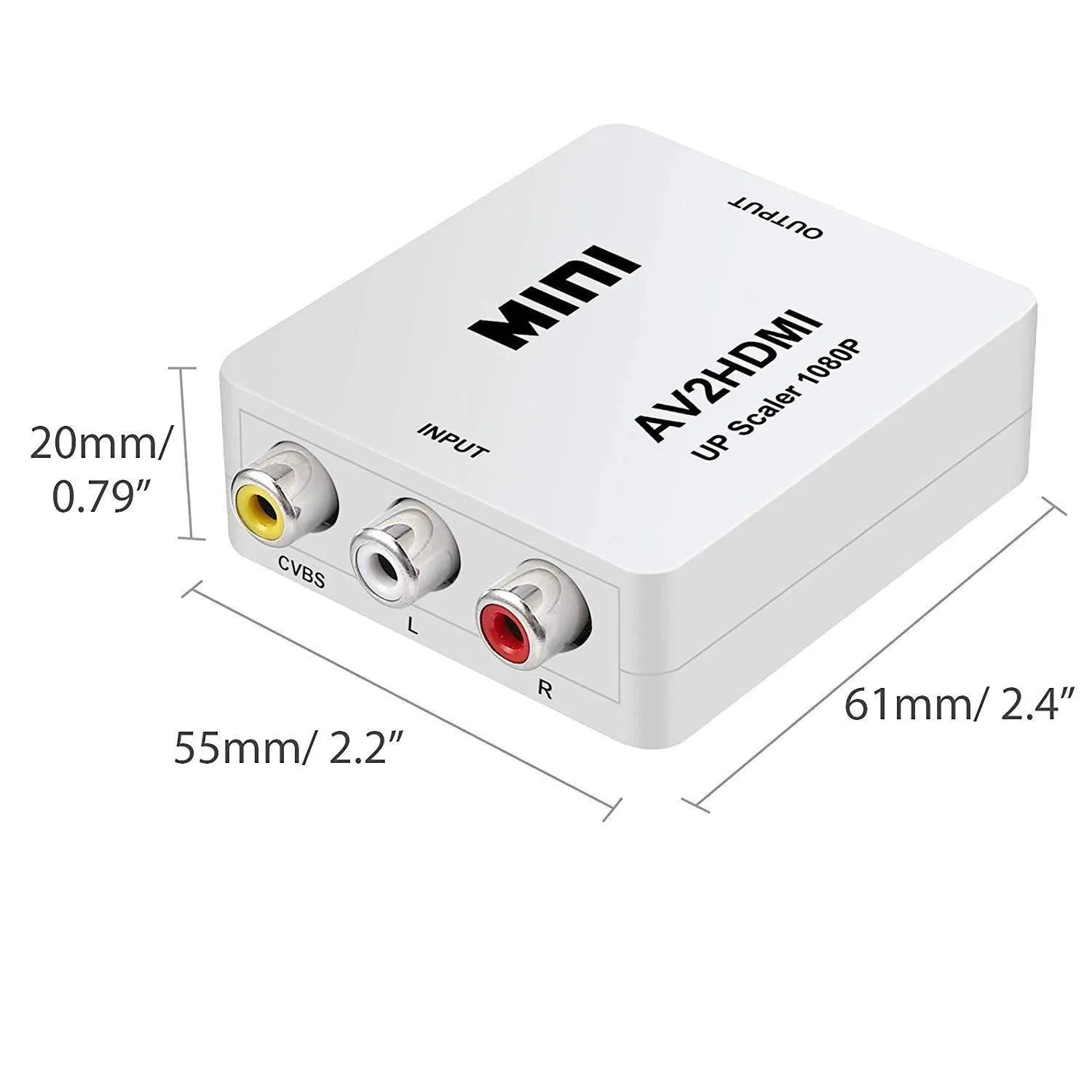 Black AV to HDMI converter with 0.5 metre cable for 1080P video conversion