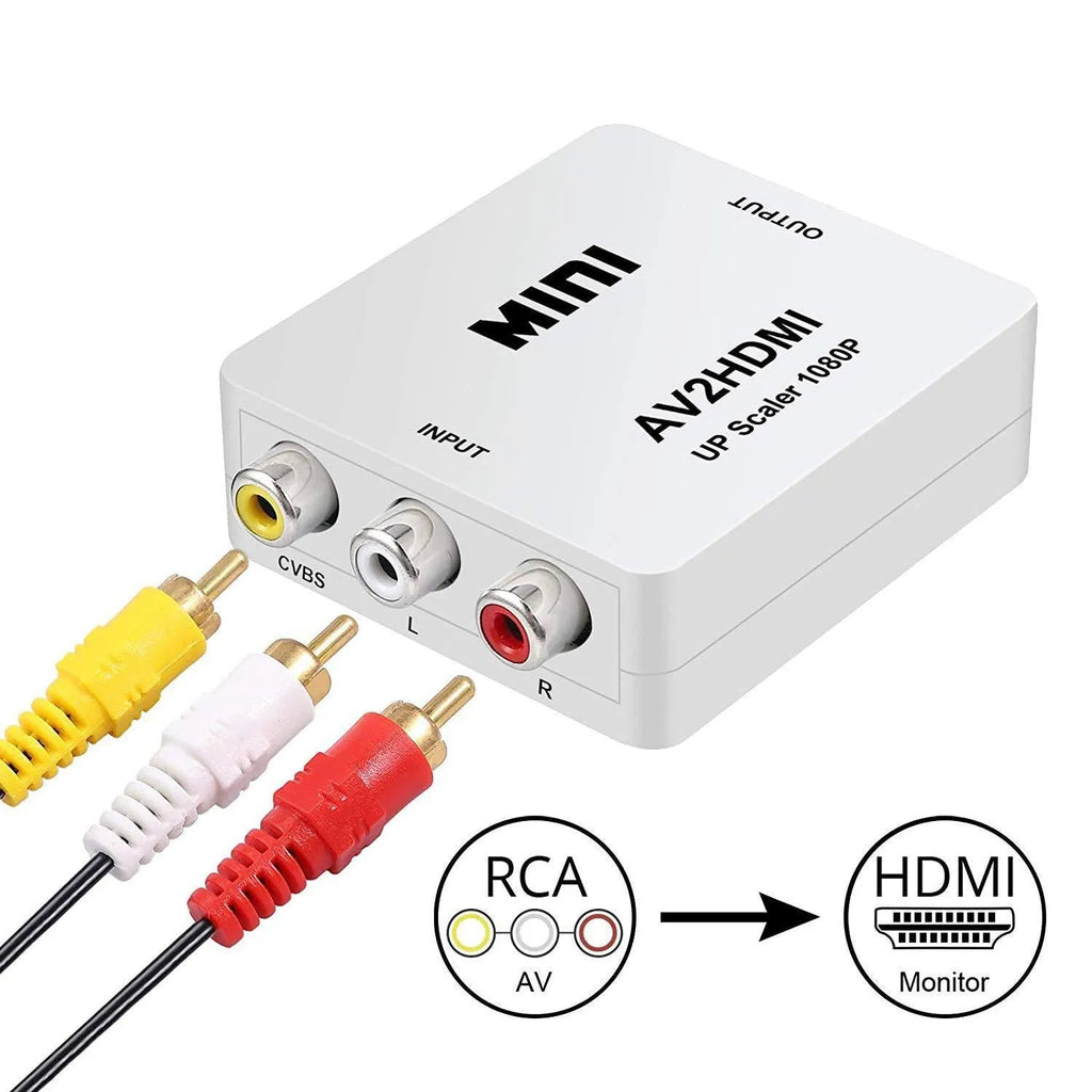 Black AV to HDMI converter with 0.5 metre cable for 1080P video conversion