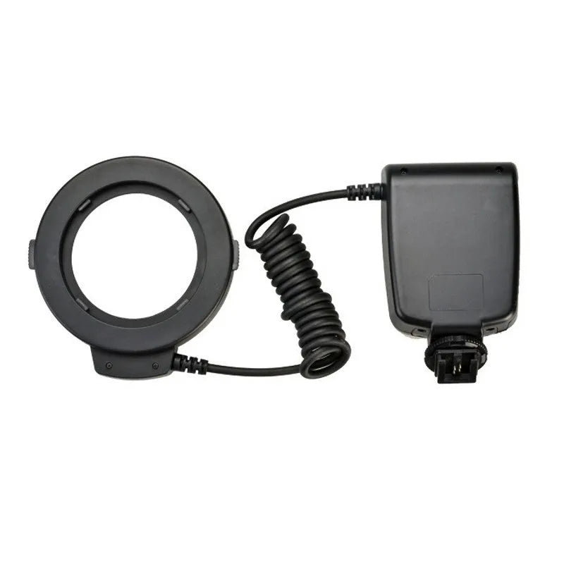 RF-550D LED macro ring fill light attached to SLR camera lens with guide number 15