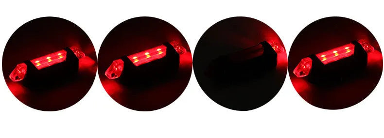 USB rechargeable red bicycle tail light with rubber buckle strap on a bike seat post
