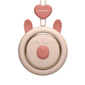 Mini bladeless neck fan with cute pet design, hanging rope, and USB charging cable.