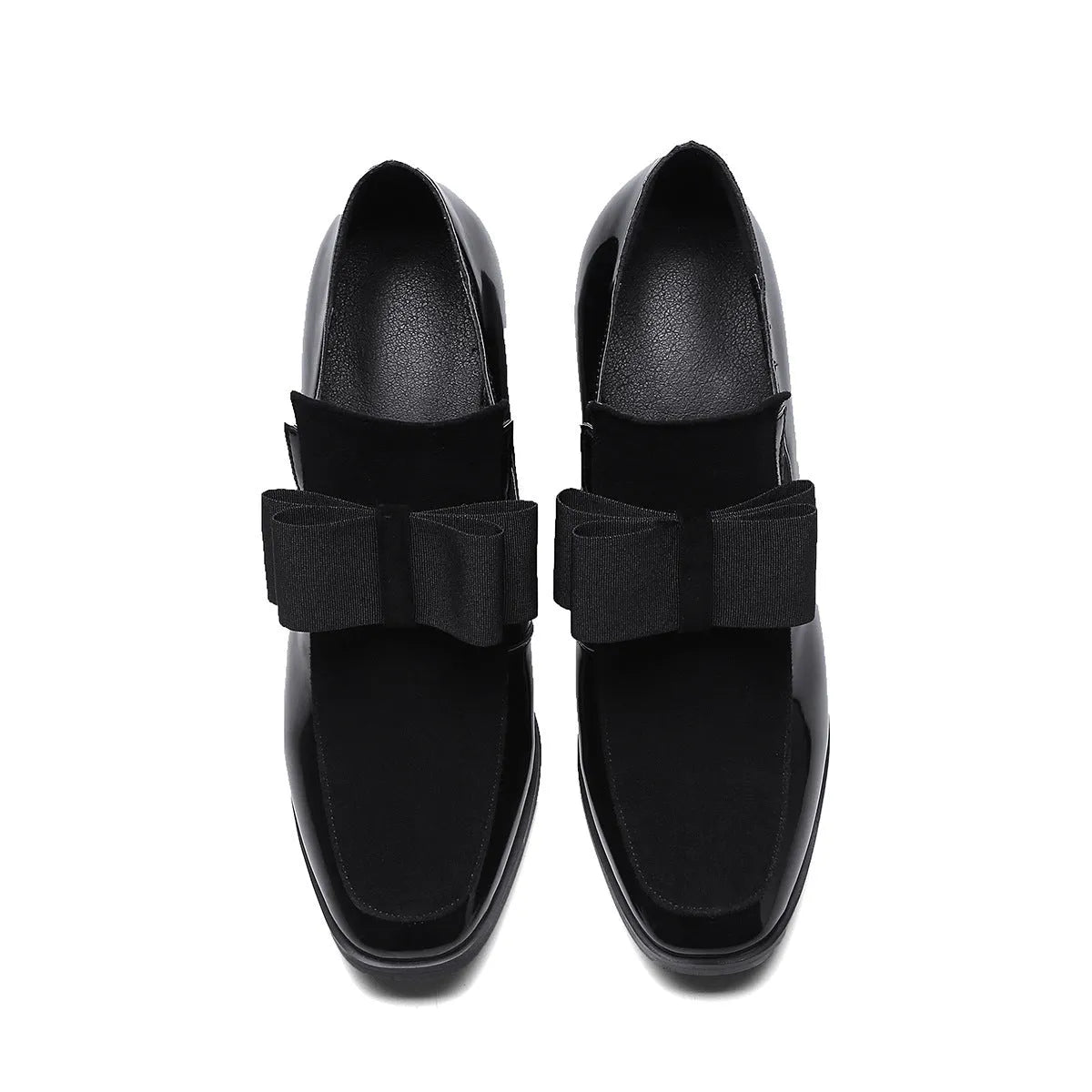 Women's patent leather thick heel high heels in black or wine red with square toe and rubber sole