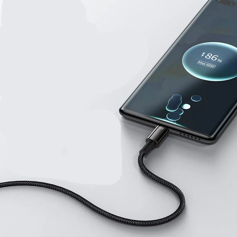 Baseus USB C to USB C fast charging cable for Android phones showing connector detail