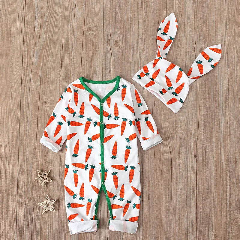Red cotton baby romper jumpsuit for Easter in toddler sizes 70cm to 100cm