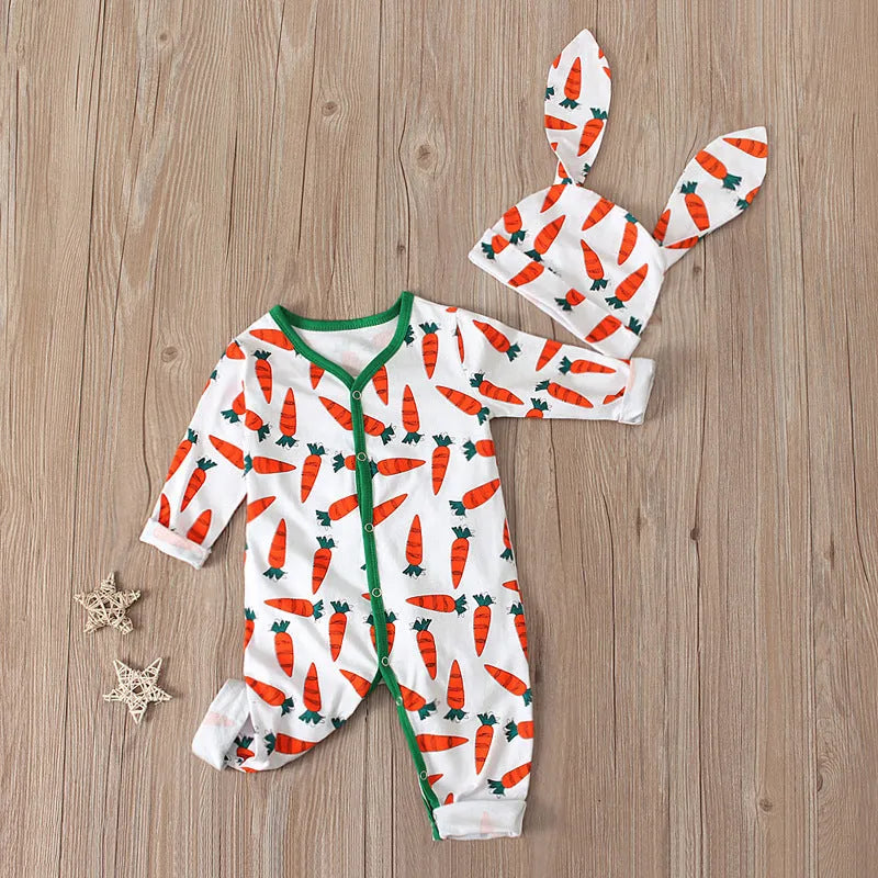 Red cotton baby romper jumpsuit for Easter in toddler sizes 70cm to 100cm