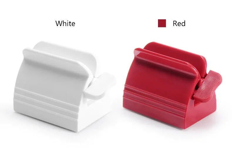 Large toothpaste squeezer in plastic and ABS for bathroom use, shown in white and red