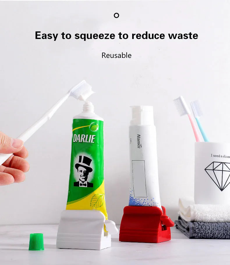 Large toothpaste squeezer in plastic and ABS for bathroom use, shown in white and red