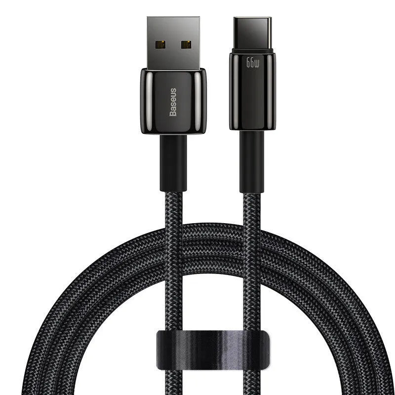 Baseus USB C to USB C fast charging cable for Android phones showing connector detail