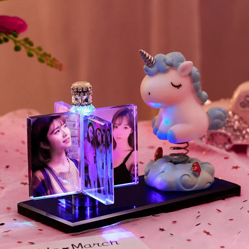 Luminous crystal car perfume decoration with girly heart style custom photo design on car air vent